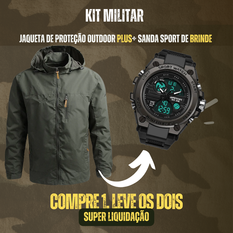Jaqueta corta vento Impermeável Masculina Outoodor + Relogio Sanda Sport - Secagem rápida (PROMOÇÃO ESPECIAL)