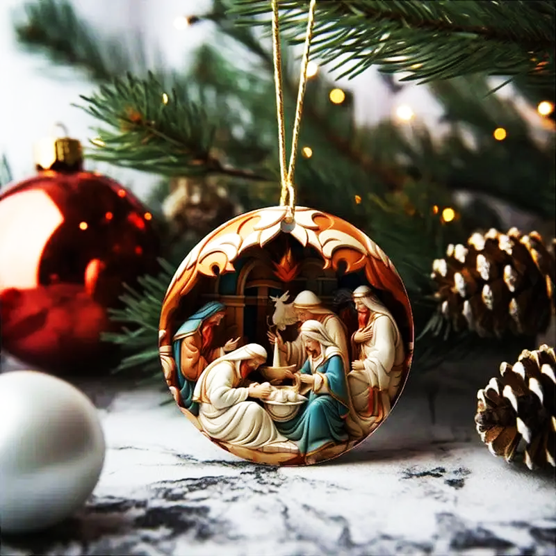 Enfeite de Natal - Ornamento 3D Nascimento de Jesus de Acrílico - Compre 3 Leve 5 Peças