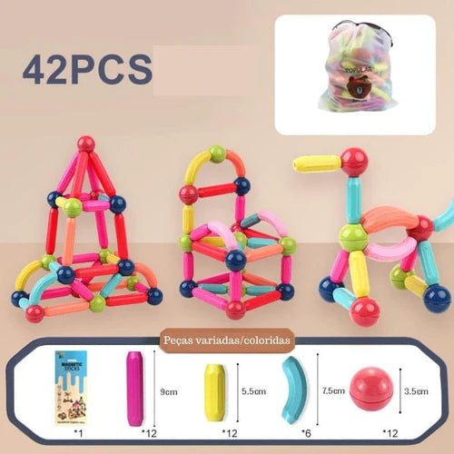 Bloco de Peças Magnéticas OfertKids® - Estimula e Acelera o Desenvolvimento e a Inteligência